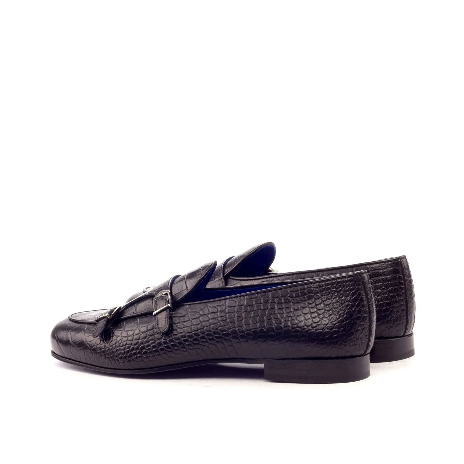 Monk Slipper-Painted Croco, Calf Leather, Black-Wholesale