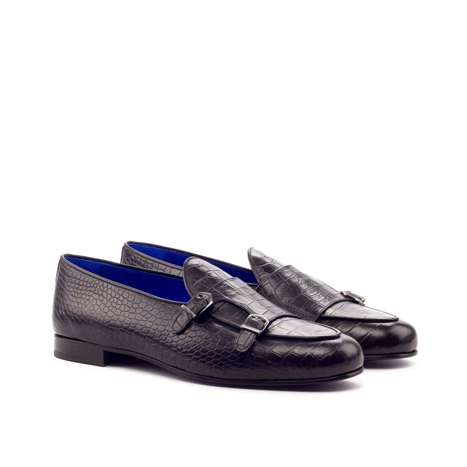 Monk Slipper-Painted Croco, Calf Leather, Black-Wholesale