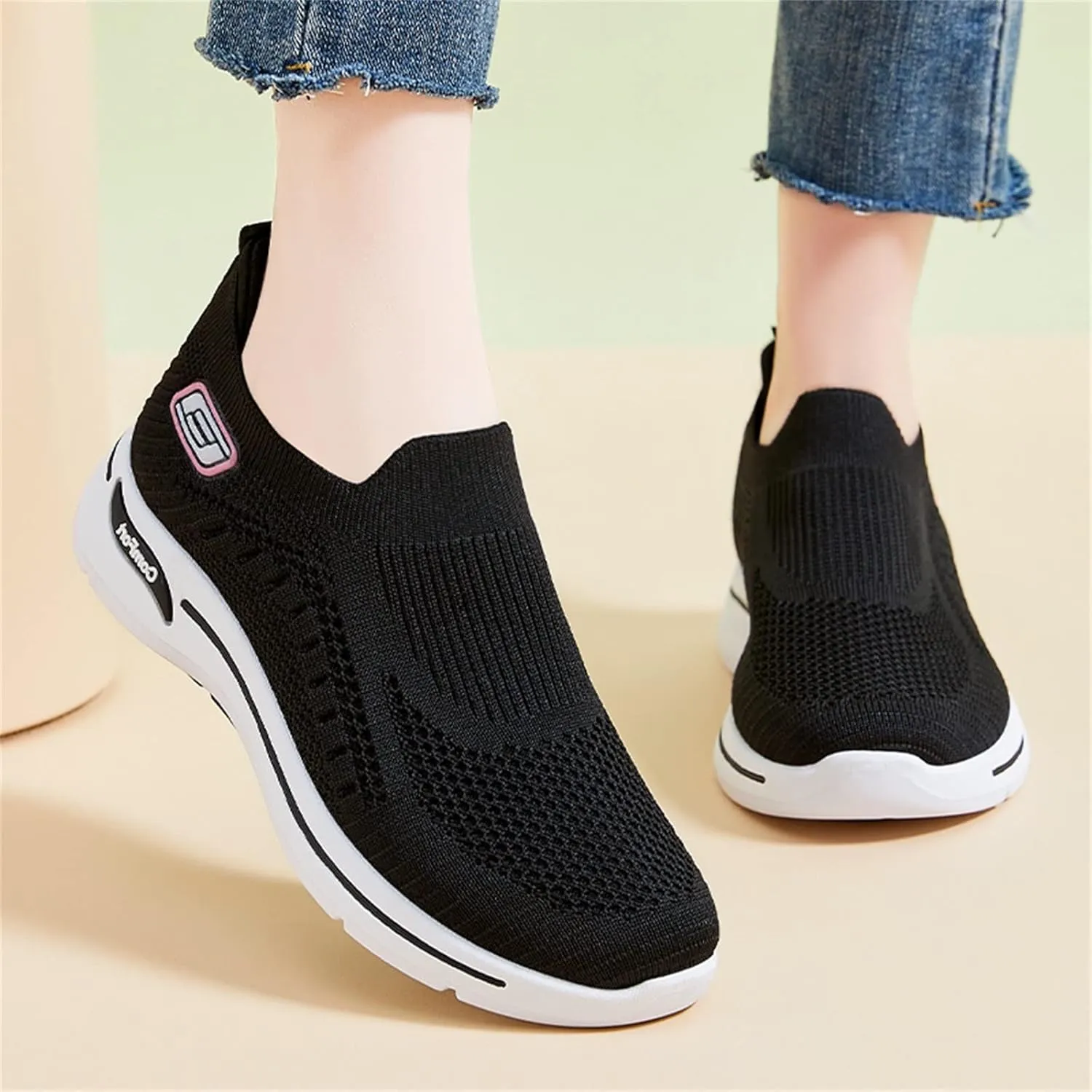 Orthopedic Shoes for Women Comfortable Breathable Knit Sneakers Non-Slip Woven Orthopedic Sneakers Lightweight Slip-On Sneakers