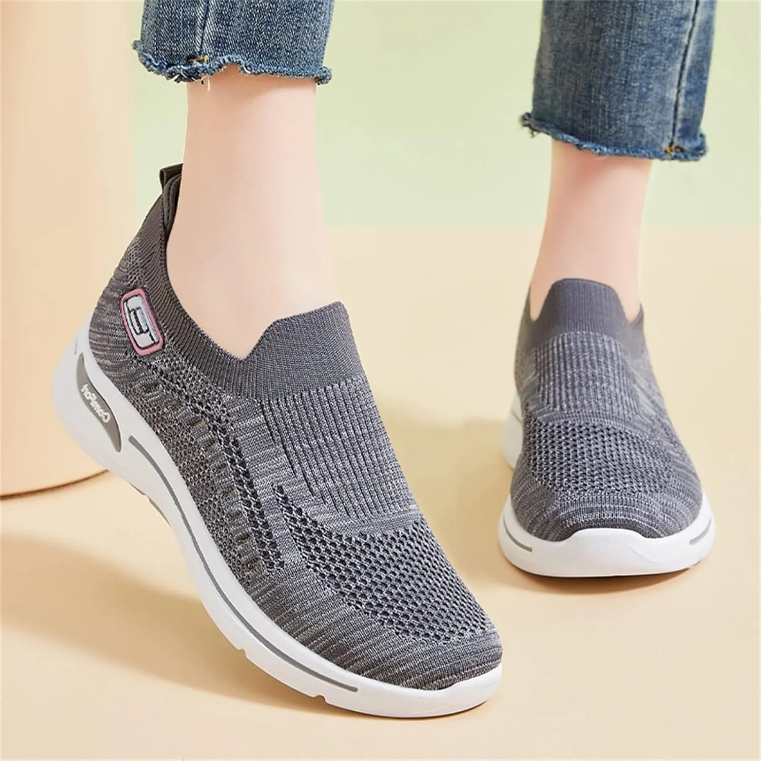 Orthopedic Shoes for Women Comfortable Breathable Knit Sneakers Non-Slip Woven Orthopedic Sneakers Lightweight Slip-On Sneakers