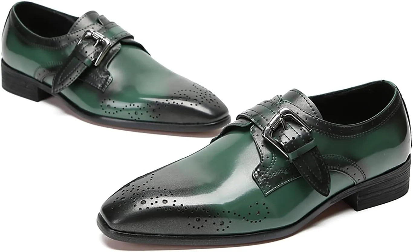 Santimon Mens Loafers Formal Dress Genuine Leather Plain Toe Mocassins Fashion Prom Wedding Business Casual Breathable Comfort Buckle Loafers Tuxedo Smoking Shoes for Men