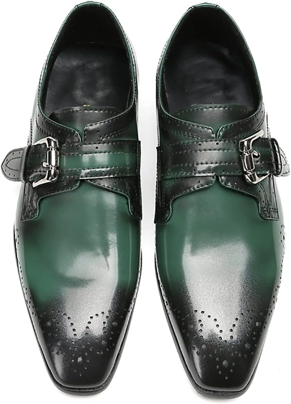 Santimon Mens Loafers Formal Dress Genuine Leather Plain Toe Mocassins Fashion Prom Wedding Business Casual Breathable Comfort Buckle Loafers Tuxedo Smoking Shoes for Men