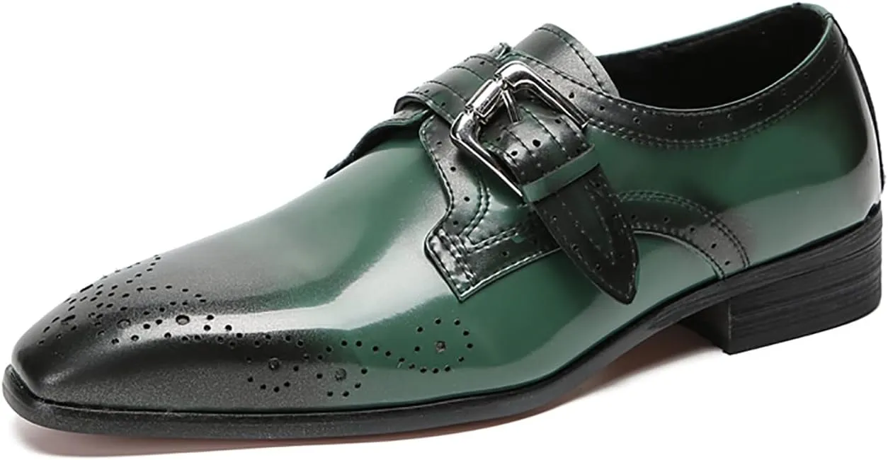 Santimon Mens Loafers Formal Dress Genuine Leather Plain Toe Mocassins Fashion Prom Wedding Business Casual Breathable Comfort Buckle Loafers Tuxedo Smoking Shoes for Men