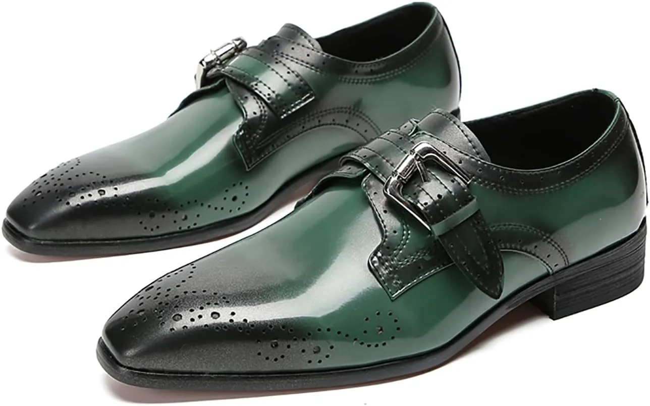 Santimon Mens Loafers Formal Dress Genuine Leather Plain Toe Mocassins Fashion Prom Wedding Business Casual Breathable Comfort Buckle Loafers Tuxedo Smoking Shoes for Men
