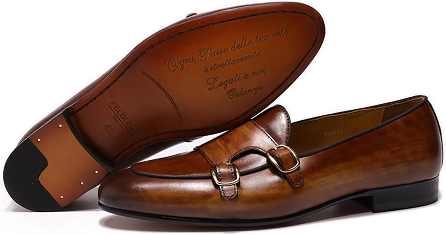 Santimon Men's Loafers Slip On Dress Casual Prom Suit Shoes Genuine Leather Monk Strap Penny Loafers Mens Fashion Wedding Tuexdo Business Formal Loafer Comfortable Walking Shoes