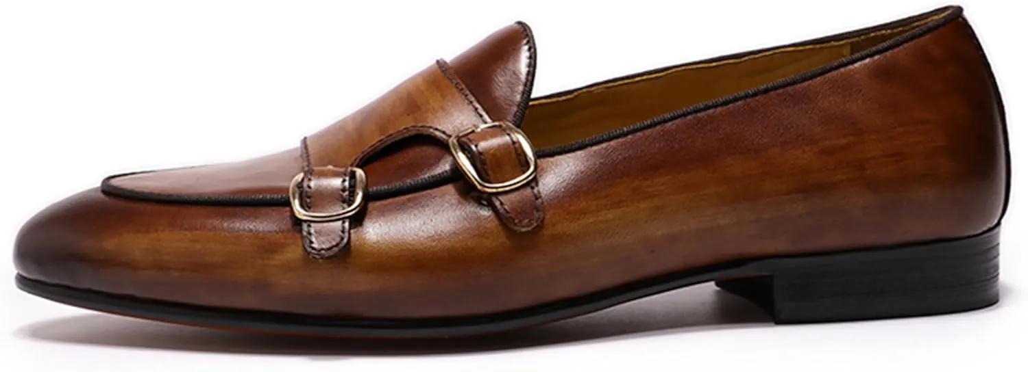 Santimon Men's Loafers Slip On Dress Casual Prom Suit Shoes Genuine Leather Monk Strap Penny Loafers Mens Fashion Wedding Tuexdo Business Formal Loafer Comfortable Walking Shoes