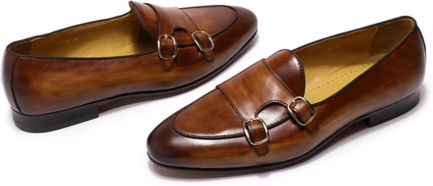 Santimon Men's Loafers Slip On Dress Casual Prom Suit Shoes Genuine Leather Monk Strap Penny Loafers Mens Fashion Wedding Tuexdo Business Formal Loafer Comfortable Walking Shoes
