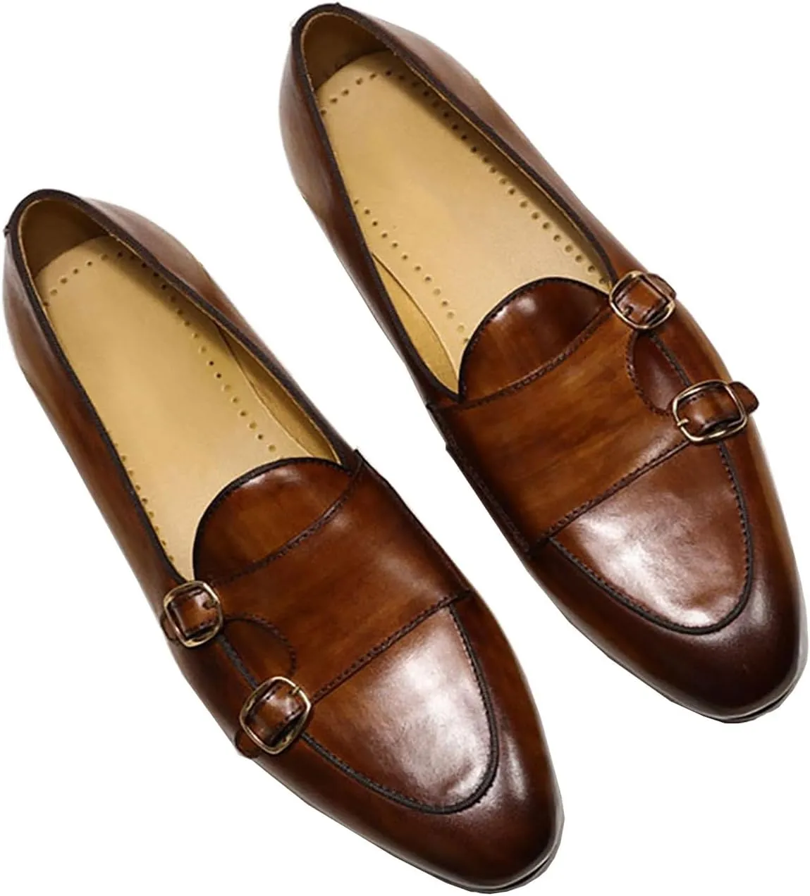 Santimon Men's Loafers Slip On Dress Casual Prom Suit Shoes Genuine Leather Monk Strap Penny Loafers Mens Fashion Wedding Tuexdo Business Formal Loafer Comfortable Walking Shoes