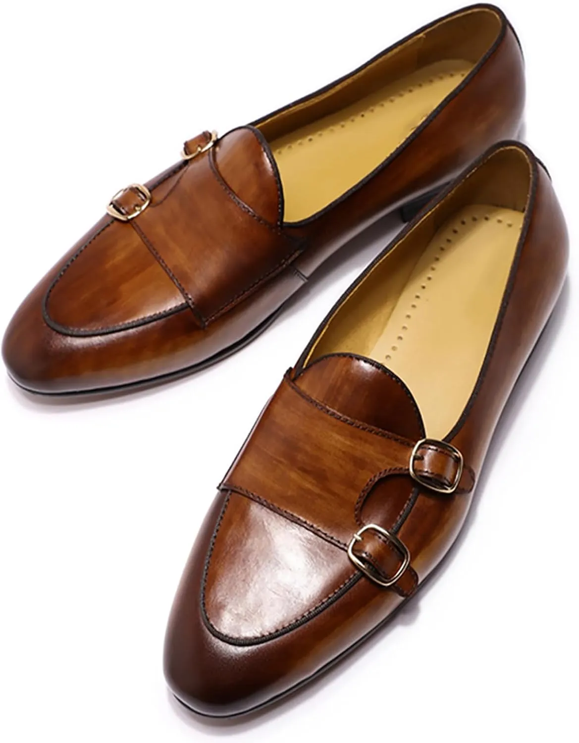 Santimon Men's Loafers Slip On Dress Casual Prom Suit Shoes Genuine Leather Monk Strap Penny Loafers Mens Fashion Wedding Tuexdo Business Formal Loafer Comfortable Walking Shoes