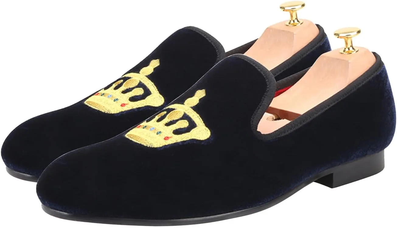 Santimon Mens Loafers Slip On Wedding Dress Casual Suede Velvet Penny Loafers Fashion Tuxedo Business Luxury Embroidered Crown Shoes Prom Smoking Party Disco Moccasins for Men