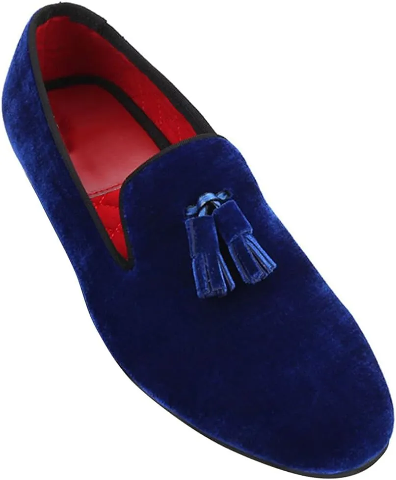 Santimon Mens Tassel Loafers Slip On Wedding Dress Velvet Penny Loafers Fashion Tuxedo Formal Business Casual Luxury Prom Shoes Smoking Party Disco Slippers Suede Moccasins for Men