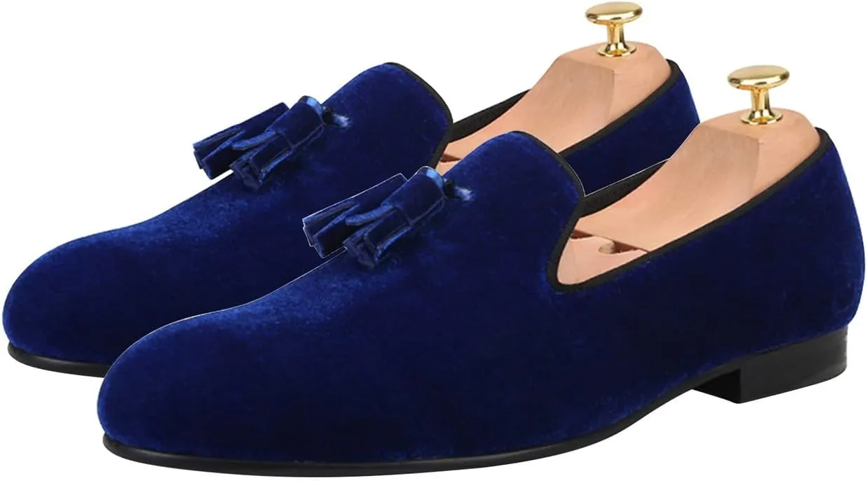 Santimon Mens Tassel Loafers Slip On Wedding Dress Velvet Penny Loafers Fashion Tuxedo Formal Business Casual Luxury Prom Shoes Smoking Party Disco Slippers Suede Moccasins for Men