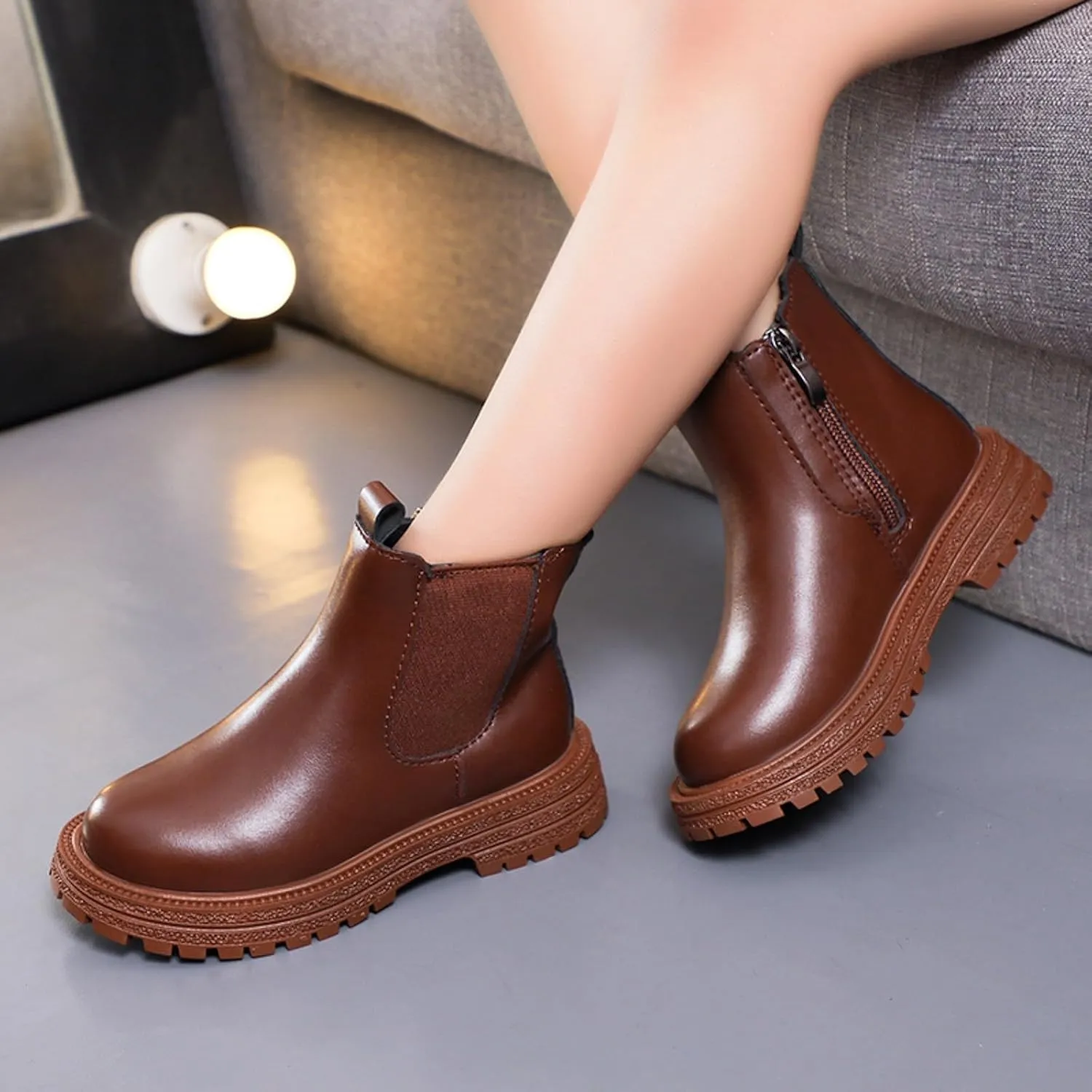 Short Boots Ankle Boots for Girls Bow Side Zipper Low Heel Outdoor Warm Shoes Waterproof Combat Shoes with Zipper