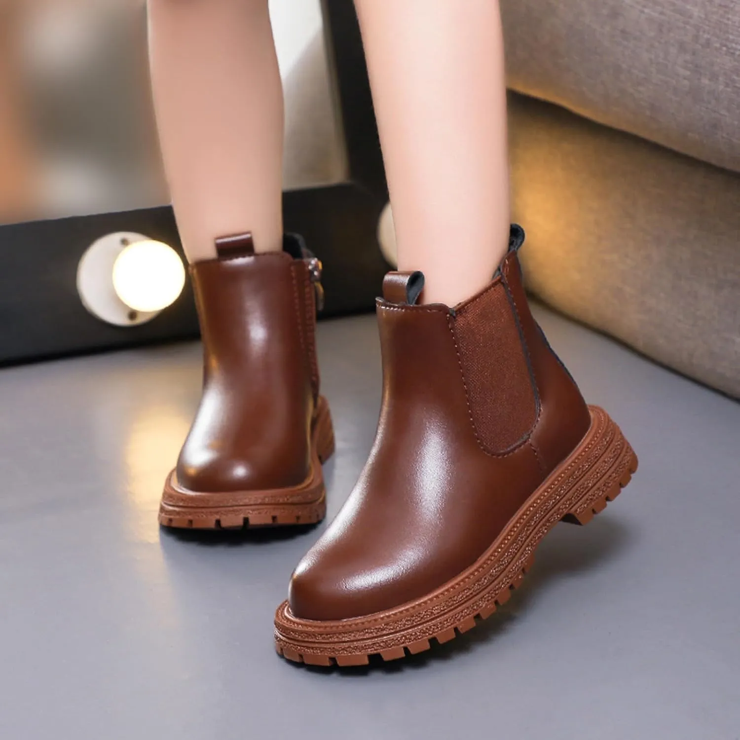 Short Boots Ankle Boots for Girls Bow Side Zipper Low Heel Outdoor Warm Shoes Waterproof Combat Shoes with Zipper