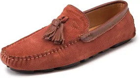 Smoking Loafer for Men Tassel Genuine Leather Suede Vamp Round Toe Stitching Details Comfortable Flat Heel Flexible Soft Resistant Walking Slip On for Any Attire