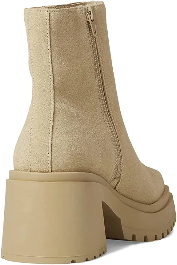 Steve Madden Fella Sand Suede Chunky Block Heel Round Toe Fashion Ankle Boots