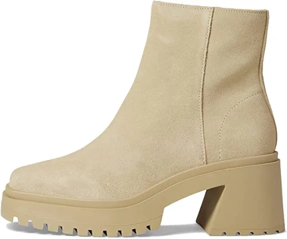 Steve Madden Fella Sand Suede Chunky Block Heel Round Toe Fashion Ankle Boots