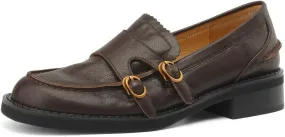 TinaCus Women's Genuine Leather Round Toe Monk Strap Chunky Heel Handmade Loafers Shoes
