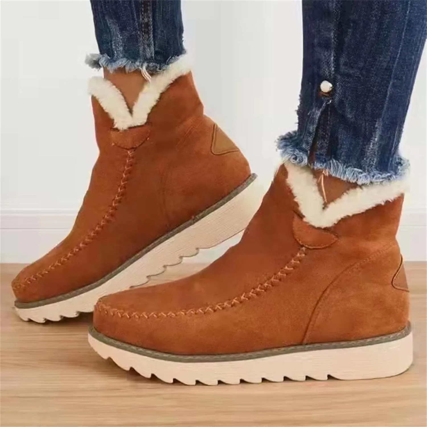 Trending Winter Boots For Women 2024 Warm Fur Lined Snow Short Ankle Booties Fashion Comfortable Slip On Loafers Shoe