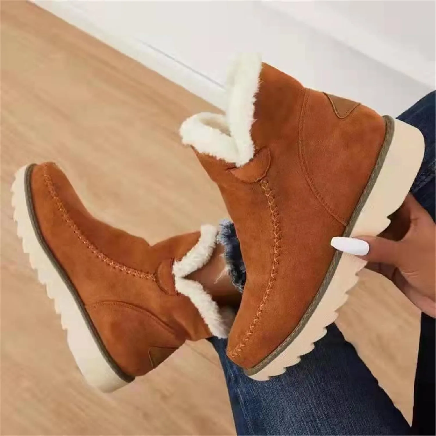 Trending Winter Boots For Women 2024 Warm Fur Lined Snow Short Ankle Booties Fashion Comfortable Slip On Loafers Shoe
