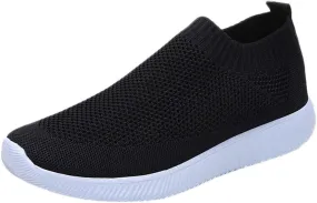 Women's Fashion Sneaker Mesh Slip On Black Non Slip Shoes for Women Comfortable Women's Walking Shoes with Arch Support Flat Loafers Safety Toe Sneakers Men