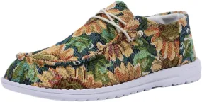 Women's Slip Canvas Sneakers Lace-up Loafers Colorful Cartoon Floral Print Lightweight Comfortable Stylish Easy to Wear Casual Suitable for Daily Drive Wear