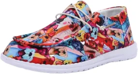 Women's Slip Canvas Sneakers Lace-up Loafers Colorful Cartoon Floral Print Lightweight Comfortable Stylish Easy to Wear Casual Suitable for Daily Drive Wear