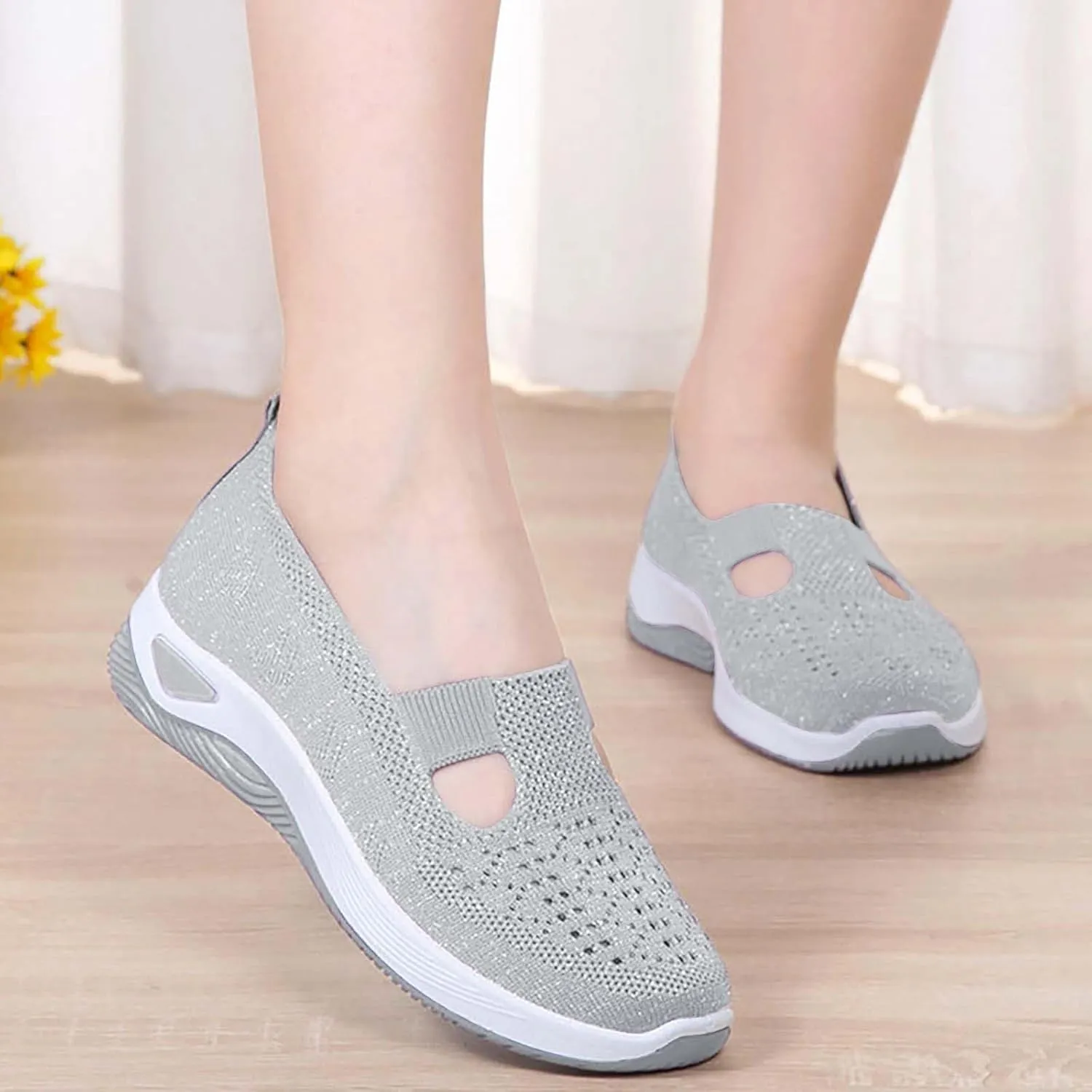 Women's Woven Orthopedic Breathable Soft Sole Slip On Shoes Women High Top Casual Black Shoes Dress Sneakers Black Tennis Shoe Loafers Dress Shoe