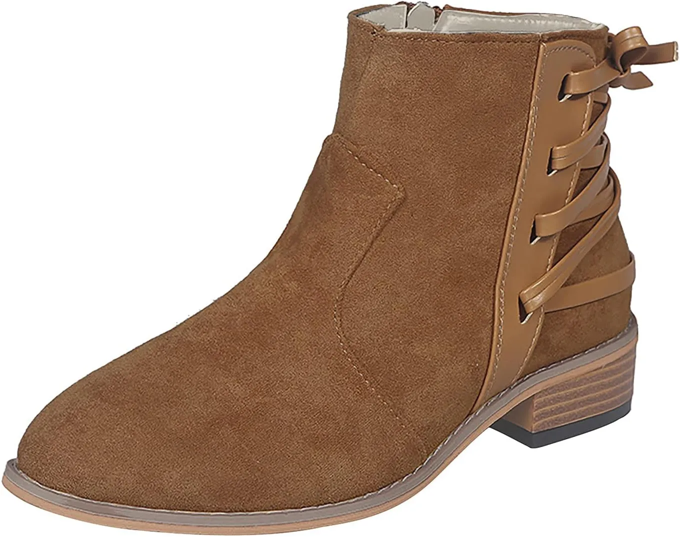 ZBYY Women's Ankle Boots Low Heels Chunky Booties Pointed Toe Western Shoes Cross Bandage Chelsea Comfy Short Boots